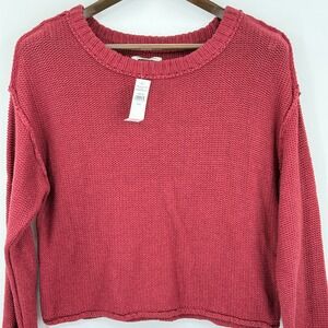 American Eagle Outfitters Women's Size S Red Knit‎ Cropped Sweater 100% Cotton